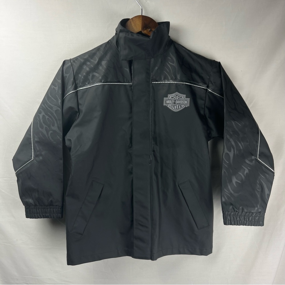 Harley Davidson Vintage 100% PVC Black Full Zip Motorcycle Jacket Size L